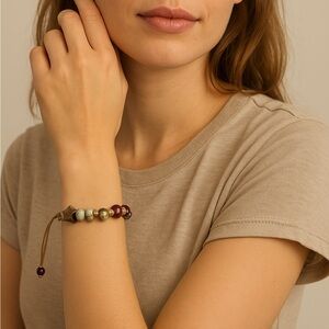 Handmade Adjustable Ceramic Bead Bracelet – Earthy Boho Style – Star Charm NWT